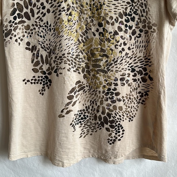 Style & Co. cream tee with brown and gold animal print, size M - Picture 3 of 7